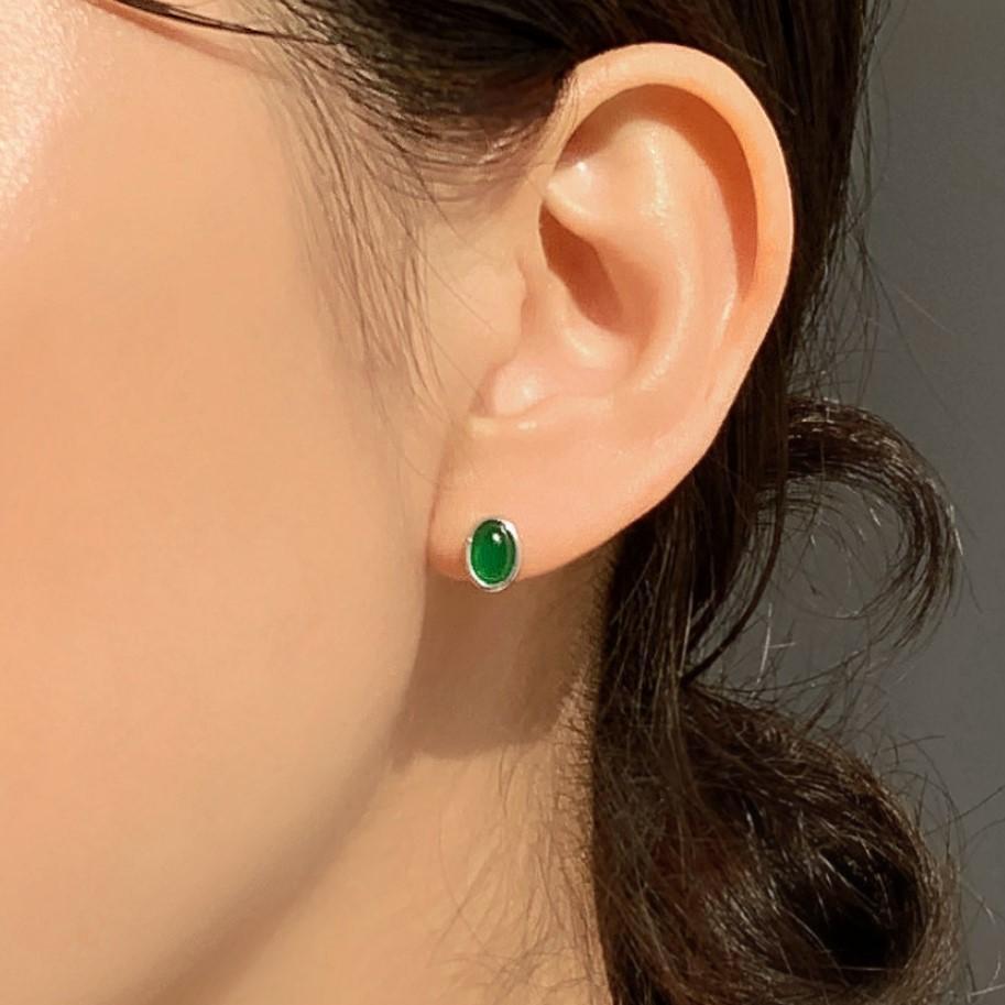 Boucles d'Oreilles en Agate Verte Ovale - Domaine d'Argent