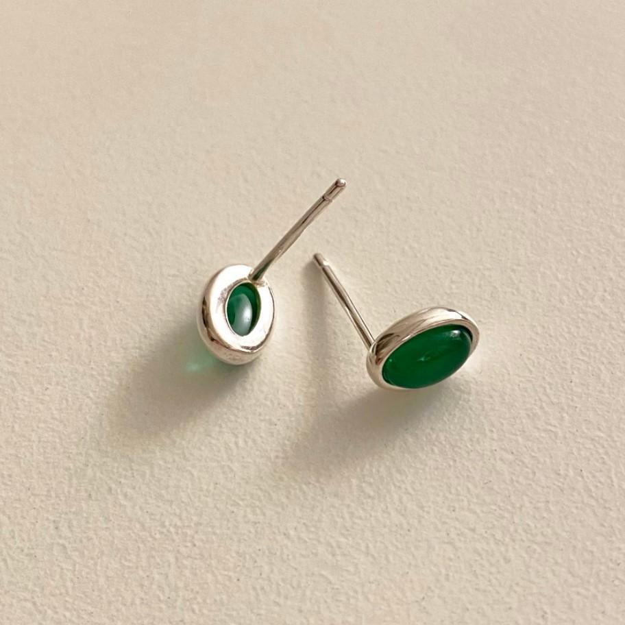 Boucles d'Oreilles en Agate Verte Ovale - Domaine d'Argent