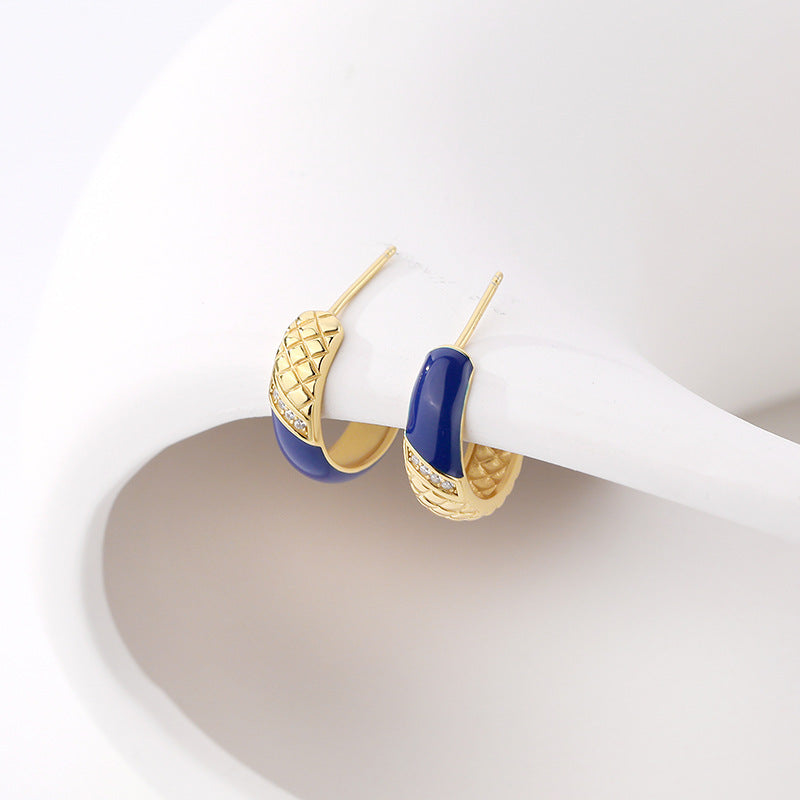 Boucles d'oreilles en Argent Hoop Epoxy Bleu avec Zircon - Domaine d'Argent
