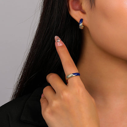 Boucles d'oreilles en Argent Hoop Epoxy Bleu avec Zircon - Domaine d'Argent