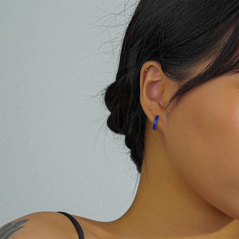 Boucles d'oreilles en Argent Hoop Epoxy Bleu Torsadé - Domaine d'Argent