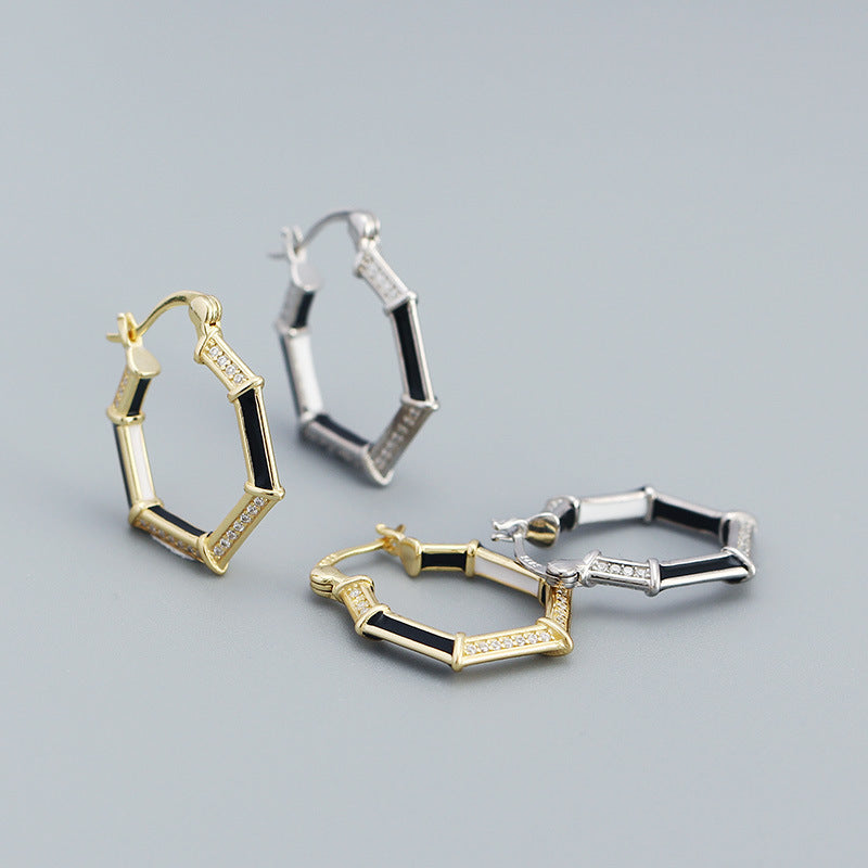 Boucles d'oreilles en Argent Hexagone Géométrie avec Zircon - Domaine d'Argent