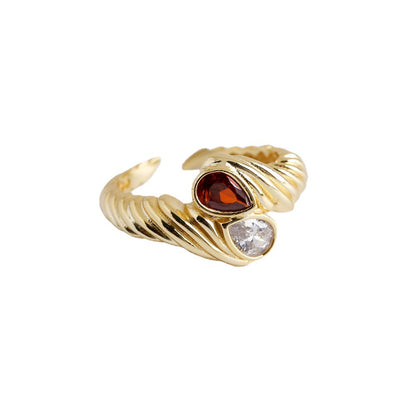 Bague en Argent Goutte Rouge avec Zircon Ajustable - Domaine d'Argent