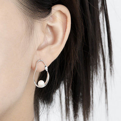 Boucles d'oreilles en Argent Ellipse avec perle - Domaine d'Argent