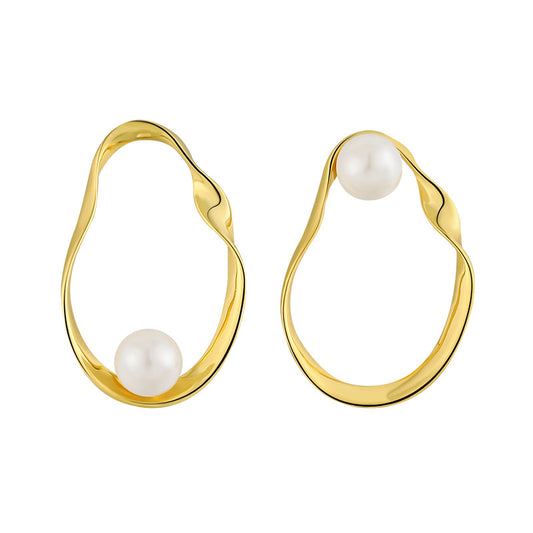 Boucles d'oreilles en Argent Ellipse avec perle - Domaine d'Argent