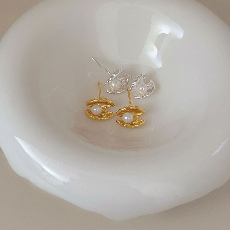Clous d'oreilles en Argent Coquille avec perle - Domaine d'Argent