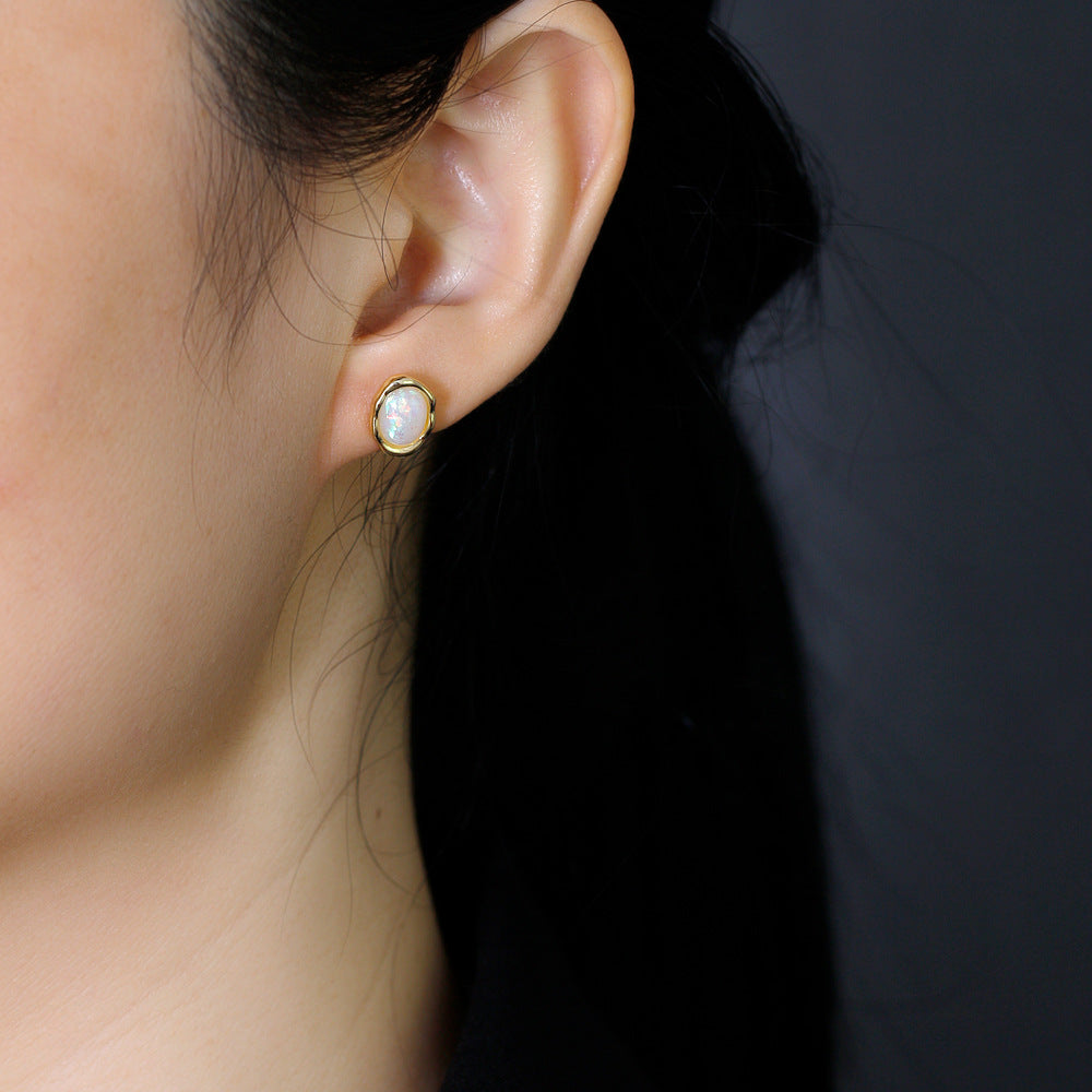 Boucles d'oreilles en Argent Opale Ovale Synthétique - Domaine d'Argent