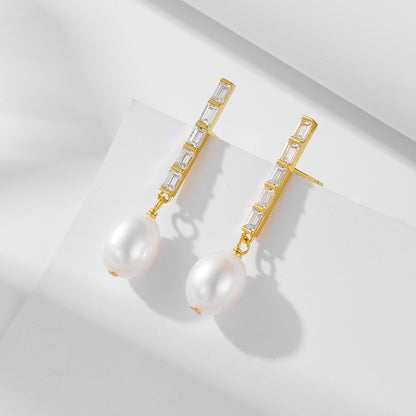 Boucles d'oreilles en Argent Ovale Perle Naturelle avec Zircon - Domaine d'Argent