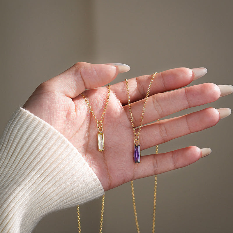 Collier en Argent Avec Zirconium Baguette Jaune Violet - Domaine d'Argent