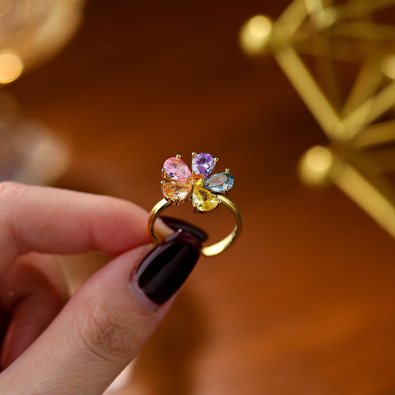 Bague en Argent Fleur Colorée avec Zircon Ajustable - Domaine d'Argent