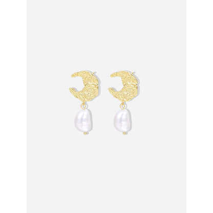 Clous d'Oreilles Perle Naturelle en Croissant de Lune - Domaine d'Argent