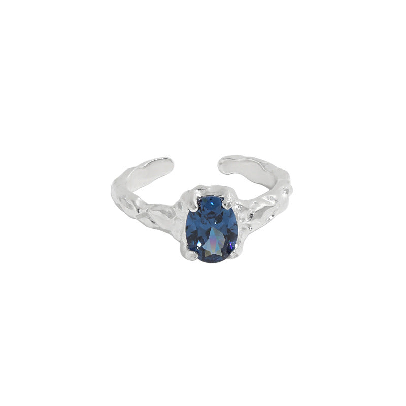 Bague Pierre Ovale Bleu en Argent Ajustable - Domaine d'Argent