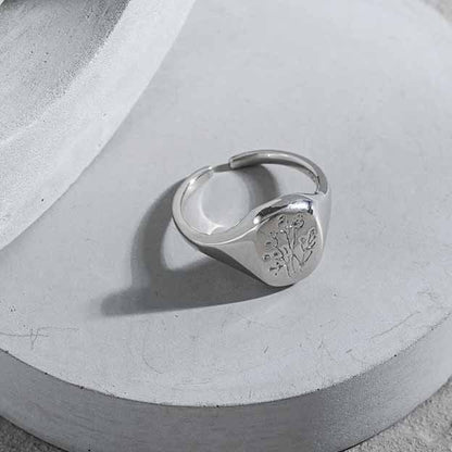 Bague avec Gravure de Fleurs - Domaine d'Argent