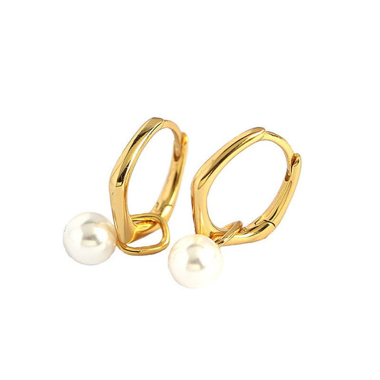 Boucles d'Oreilles Hoop en Argent avec Perle de Nacre - Domaine d'Argent