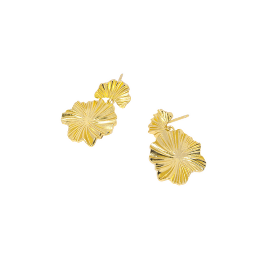 Boucles d'oreilles en Argent Lotus Feuille Plaqué Or - Domaine d'Argent