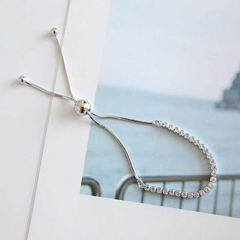 Bracelet Ajustable Simple en Perles de Zircon - Domaine d'Argent
