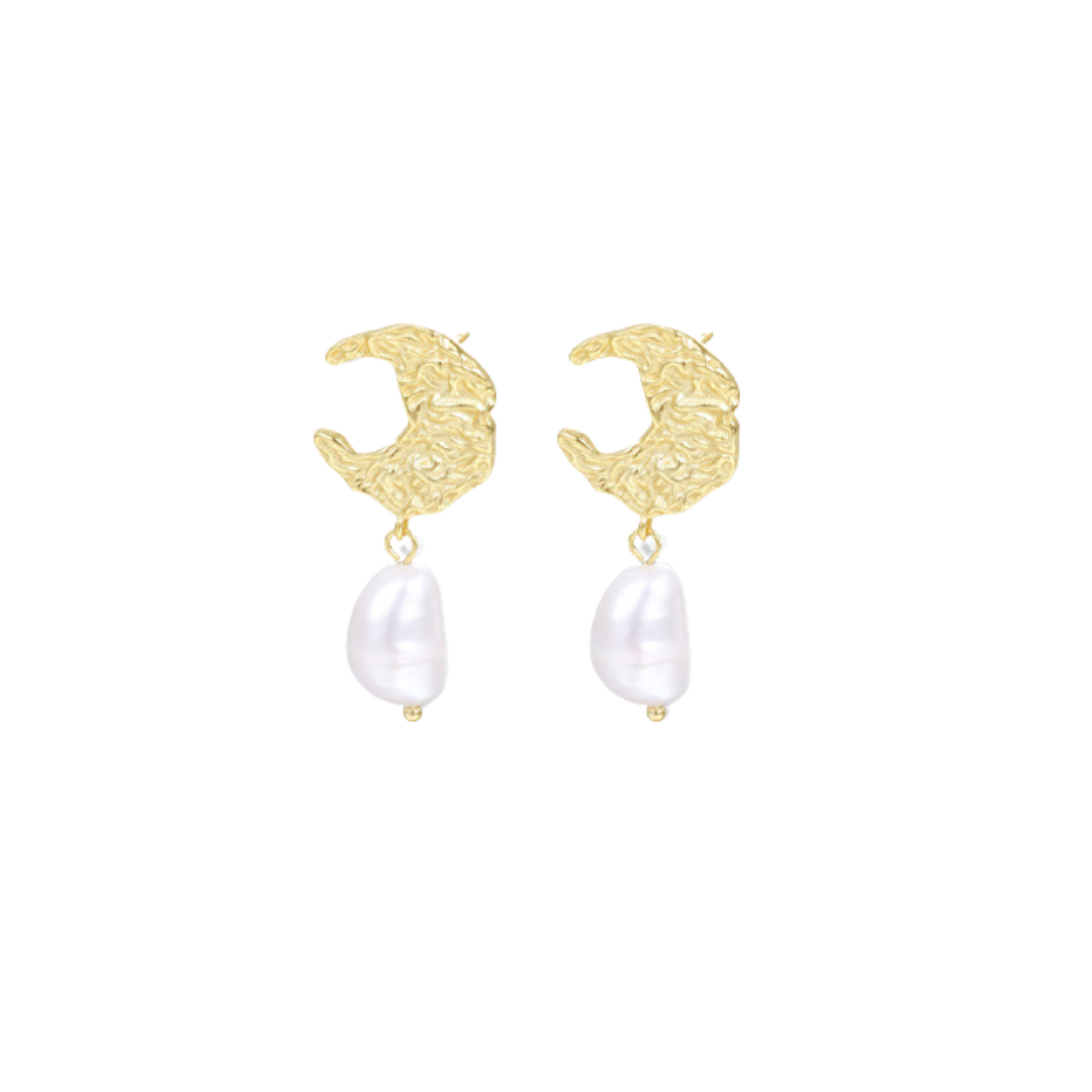 Clous d'Oreilles Perle Naturelle en Croissant de Lune - Domaine d'Argent