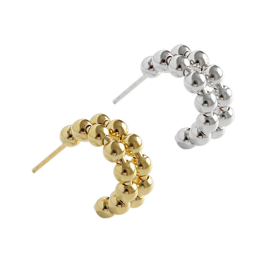 Boucles d'Oreilles Demi-Créoles Doubles Perles - Domaine d'Argent