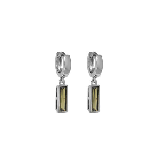 Boucles d'oreilles en Argent Zircon Vert Rectangle - Domaine d'Argent