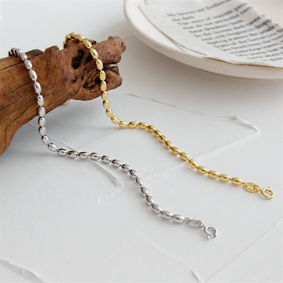 Bracelet Simple à Perles Ovales - Domaine d'Argent