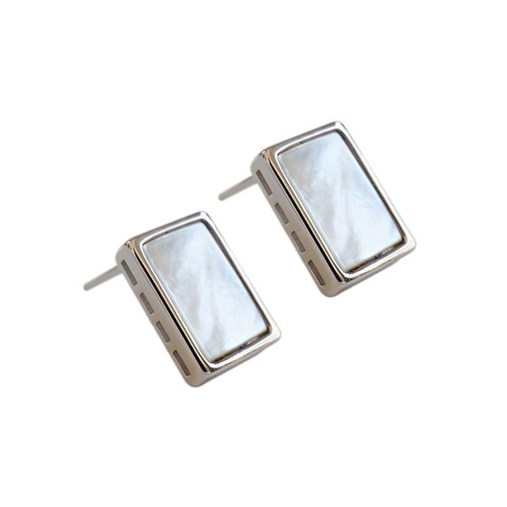 Boucles d'Oreilles Rectangle Nacré - Domaine d'Argent