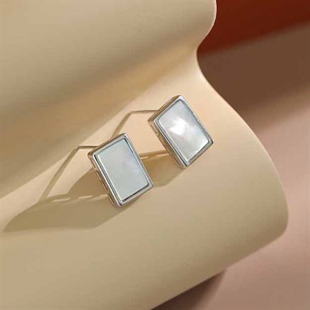 Boucles d'Oreilles Rectangle Nacré - Domaine d'Argent