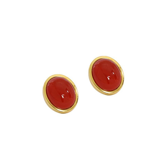Boucles d'Oreilles Clous en Argent avec Agate Rouge - Domaine d'Argent