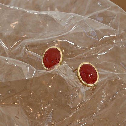 Boucles d'Oreilles Clous en Argent avec Agate Rouge - Domaine d'Argent